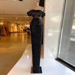 Black Mermaid Evening Dresses Sleeveless Strapless Off Shoulder 3D Lace Beaded Bateau Floor Length Appliques Sequins Celebrity Plus Size Party Gowns Prom Dress