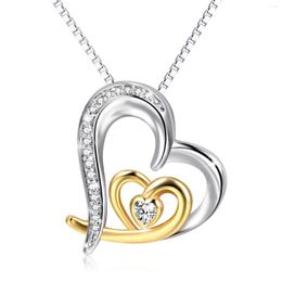 Chains Double Heart Silver Gold Tone Style Charm Necklace Rhinestone Accessory Wholesale Chain Jewellery For Mom Wife