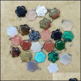 Charms Carved Plum Flower Assorted Natural Stone Charms Crystal Pendants For Necklace Accessories Jewellery Making Drop Delivery 2021 F Dhgng