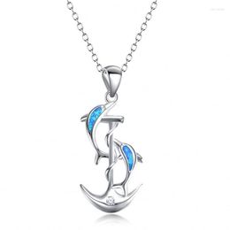 Chains Silver Jumping Dolphin Opal Filled Charm Necklace Anchor Style Jewellery For Girl Women