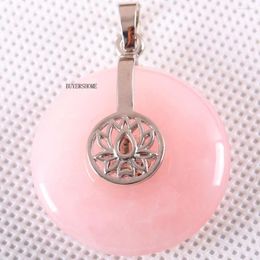 Pendant Necklaces Necklace 30MM Natural Stone Pink Crystal Round Bead For Women Girls Jewellery Gift Lotus Flower 1Pcs K747