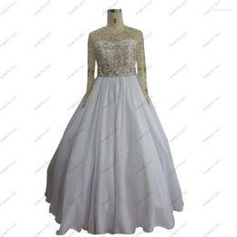 Girl Dresses Arrical Long Sleeves Illusion White Girl's Pageant First Holy Communion Hollow Back A Line Chiffon