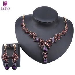 Fashion Wedding Gold Color Necklace Earring Formal Party Prom Jewelry Crystal Rhinestone Jewelry Set