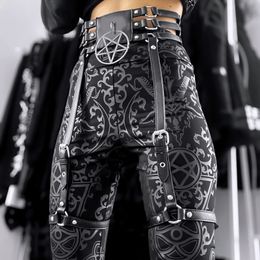 Bustiers Korsetts Leggings aus dunklem Leder mit verstellbarem Pentagram-Stern-Gürtel und Persönlichkeit