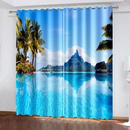 Curtain Summer Vacation Scenery Beach 3D Pattern Printing Living Room Sunshade Custom Suit Bedroom With Hook Accessories