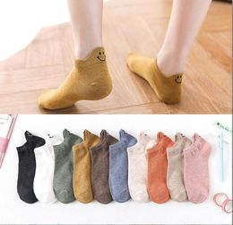 smile embroidered socks solid pure color boat socks cute casual sock for girls