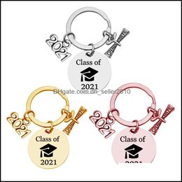 Party Favour 2021 Stainless Steel Keychain Pendant Class Of Graduation Season Buckle Plus Scroll Opening Ceremony Gift Key Ring 30Mm 2 Dhnpu