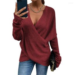 Women's Sweaters Women's V-neck Cross Front Sexy Office Clothes Solid Jumper Casual Women Sweater Fall Knit Long Sleeve
