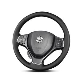 custom black leather hand stitched steering wheel cover car interior 2015-2018 For Suzuki Alivio