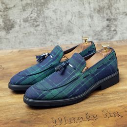 Men British Canvas Plaid Loafers Classic Tassel Slip-on Fashion Business Casual Shoes Party Daily 70