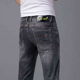and Spring Summer Jeans Men's Slim Fit Korean Thin Casual Pants Versatile Elastic Small Straight