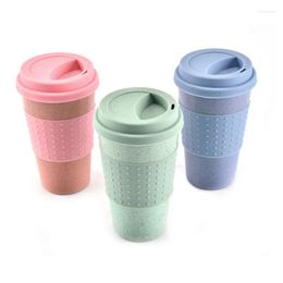 Mugs 1PCS Reusable Water Cup Cola Coffee Cups Wheat Straw Bottle Multi-Functional With Lid Mug Portable Travel Drinkware