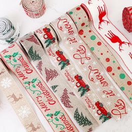 Christmas decoration linen ribbon printing polka dot Christmas tree decorations Japanese wind ribbon