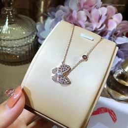 Pendant Necklaces Fashion Designer Sparkling Zircon Butterfly Quality 925 Sterling Silver Women Link Necklace