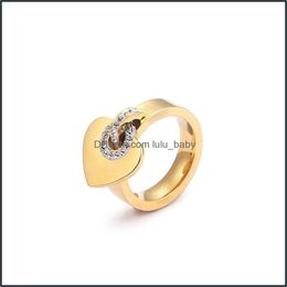 Band Rings Love Rings Of Titanium Steel Jewelry Wholesale Fashion Diamond Heart-Shaped Ring Plating 18K Gold Stainless For Women Gift Dh34Y