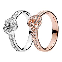 Authentic Sterling Silver Shimmering Knot Ring for Women Girls Rose Gold Wedding Jewelry For pandora CZ diamond engagement Rings with Original Box