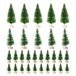 Christmas Decorations 30Pcs Pine Trees Snow Frosted Sisal Miniature Tree Brush With Wooden Base Model