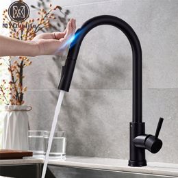 Kitchen Faucets Pull Out Sensor Black Sensitive Touch Control Mixer For Tap 220901