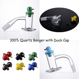10mm 14mm Male Female Quartz Bangers Smoking Accessories 45 90 Degree Beveled Edge Spin Come With Duck Carb Cap Glass Ruby Pearls BSQB01