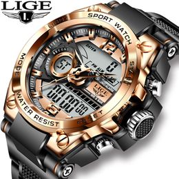 LIGE/ Orologio elettronico al quarzo con doppio display, nuovo design luminoso, orologio da polso impermeabile LG8922