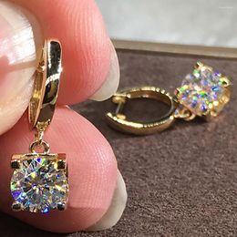 Backs Earrings 18K Yellow Gold 4 Carat Drop Clip Women Present Wedding Anniversary Engagement Party Each 2 Ct Round Moissanite Diamond