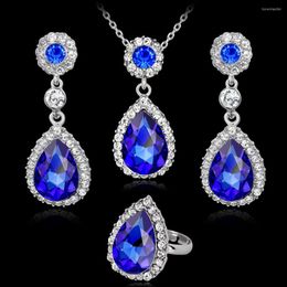 Pendant Necklaces 2022 Ladies Jewellery Set European And American Exquisite Water Drop Crystal Necklace Earrings Ring Three-piece