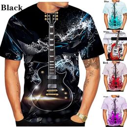 Men's T Shirts 2022 Funny Guitar Colourful 3D Print T-shirt Men Women Tops Short Sleeves Tees XS-5XL