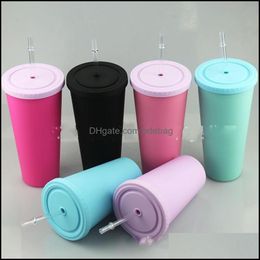 Mugs Acrylic Straight Tumbler Matte 480Ml Cups Flat Lid Sts Double Wall Mugs Mti Colour New Arrival Drop Delivery 2021 Home Garden Ki Dhq5M