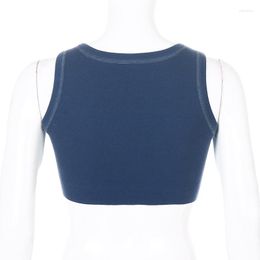 Women's Tanks Imcute Women's Sleeveless Crop Tops Sexy Cutout Solid Colour Rib Knit Tank With Safety Pin Decor