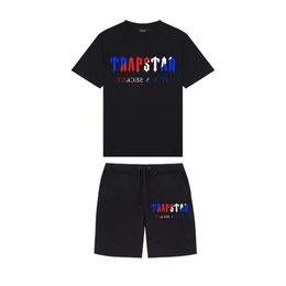 Trapstar Mens Trade Cleasuits Шорты рубашки с 2 частями с коротким рукавом пляжные шорты костюмы модные буквы печатный печать.