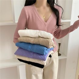 Women's Knits Women's & Tees Good Quality Autumn Winter Stretch 7-color Knitted Cardigan Korean Style Slim V-neck Short Coat