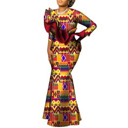 Bintarealwax African Maxi Rahat Elbise Bazin Riche Pamuk Baskı Uzun Elbiseler Dokuz Puan Kollu Artı Boyut Afrika Giyim WY9492