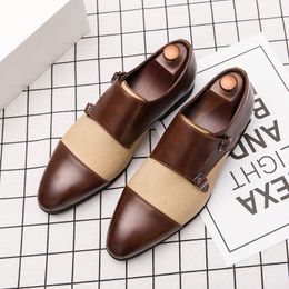 Monk Shoes Scarpe da uomo Eleganti colori coordinati PU Cuciture a punta Doppia fibbia Fashion Business Casual Party Daily AD105