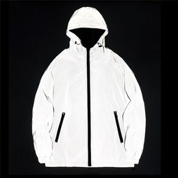 Мужские куртки ночная отражающая двойная ткань ветряная куртка с капюшоном мужчина хип -хоп певец водонепроницаемые молнии на молнии 220901