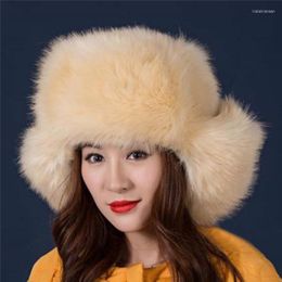 Berets Winter Hats For Women Ear Protect Faux Fur Warm Casual Female Luxurious Flaps Russia Style Thick 019