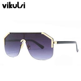 Sunglasses 2019 Unisex Oversized Semi-Rimless Sunglasses Women Men Retro Square Eyewear Brand Gradient Sun Glasses For Female Male UV400