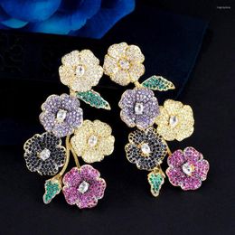 Dangle Earrings CWWZircons Super Luxury Statement Big Long Drop Cluster Flower Chunky Cubic Zirconia Wedding Banquet For Women CZ272