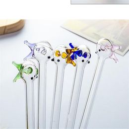 Glass pipe Oil Burner bong hookah Smoking Colour spot cartoon small fish glass straw milk straw