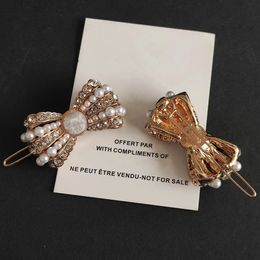 fashion metal bowknot Barrettes pearl rhinestone C hair Accessories party gift with paper card