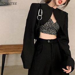 Womens Jackets Basic Jacket Black Cropped Allmatch Sexy Design Simple Pure Stylish Outwear Korean Style College est Ladies Clothing 220901