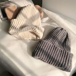 BeanieSkull Caps Solid Colour Chenille Knitted Beanies WInter Warm Snow Soft Comfortable Cap Men Women Outdoor Leisure Hat 220901