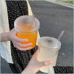 Commuter Travel Mugs Japanese Style Simple And Beautif Glass St Chic Milk Coffee Cup With Lid Drop Delivery 2021 Home Homeindustry Dheh5