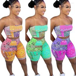 Women's Tracksuits Bandana Paisley Print Women 2pcs Summer Spaghetti Strap Crop Top And Casual Biker Shorts Fenale Beach Outfits S-XXL