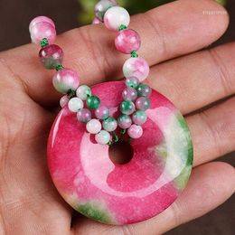 Pendant Necklaces Selling Jewelry>>> Natural Taiwan Colourful Jadeite Peach Donut Necklace Wild Korean Sweater Chain