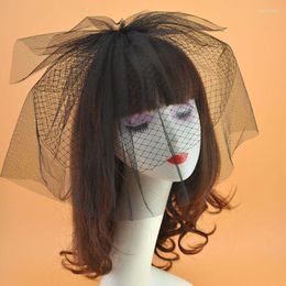 Headpieces Bridal Wedding Fascinator Veil Hat Solid Colour Two Layers Fishnet Mesh Hair Clips Pography Props Cocktail HeadwearBlack/White