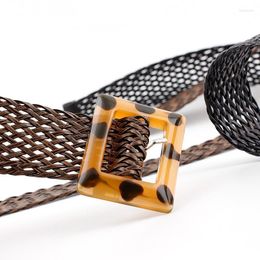 Belts 2022 Ladies Pu Woven Fashion Wild Spot Leopard Print Yellow Buckle Retro Decorative Belt