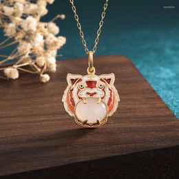 Pendant Necklaces China Style Thai Blue Enamel Color Tiger Necklace National Tide Year Creative Jewelry Gold For Women