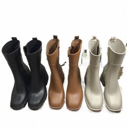 2022 Boots Winter Womens High Heels Designer Luxury Flat Platform Zipper Leather Rois Chelsea Ankle Martin Nylon Rome Boot