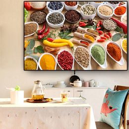 Grains Spices Spoon Peppers Kitchen Canvas Painting Cuadros Posters and Prints Restaurant Wall Art Food Pictures Living Room