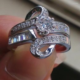 Wedding Rings Size 6-10 Round Fashion Jewellery 10kt White Gold Filled CZ Simulated Stones Engagement Bridal Ring Set Gift